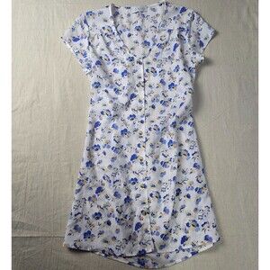 WAYF White Blue Floral Midi Dress Short Sleeve 90s‎ Cottagecore Style Size Small